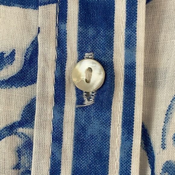 Calypso St Barth Button Up Top Women's M Blue European Summer Tile‎ Print Beachy - Picture 2 of 6